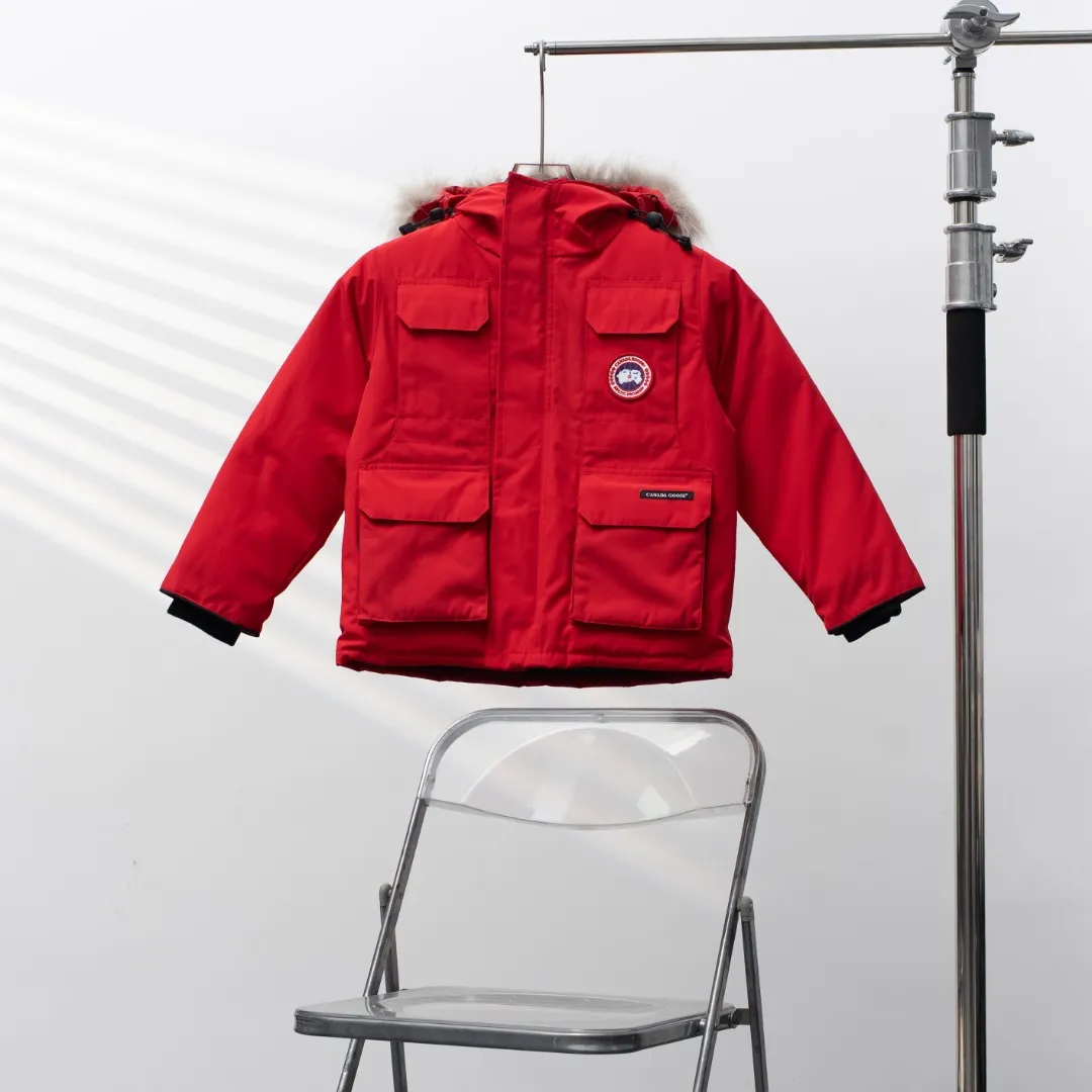 P660 CANADA GOOSE丨Canada Goose C08 children's clothing, children's hooded down jacket Color: Chinese Red Size: 110-160